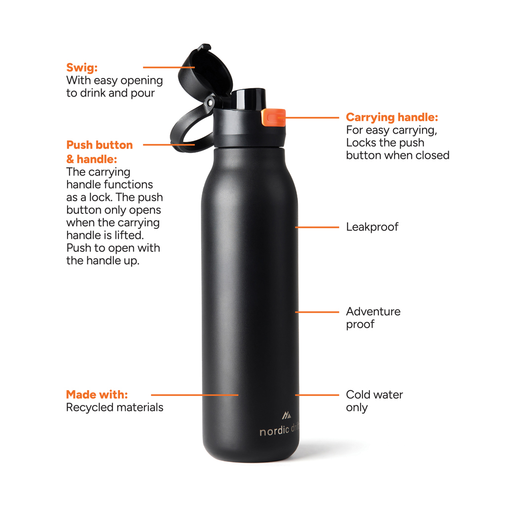 Nordic Drift Trail einwandige RCS Wasserflasche 750ml, schwarz